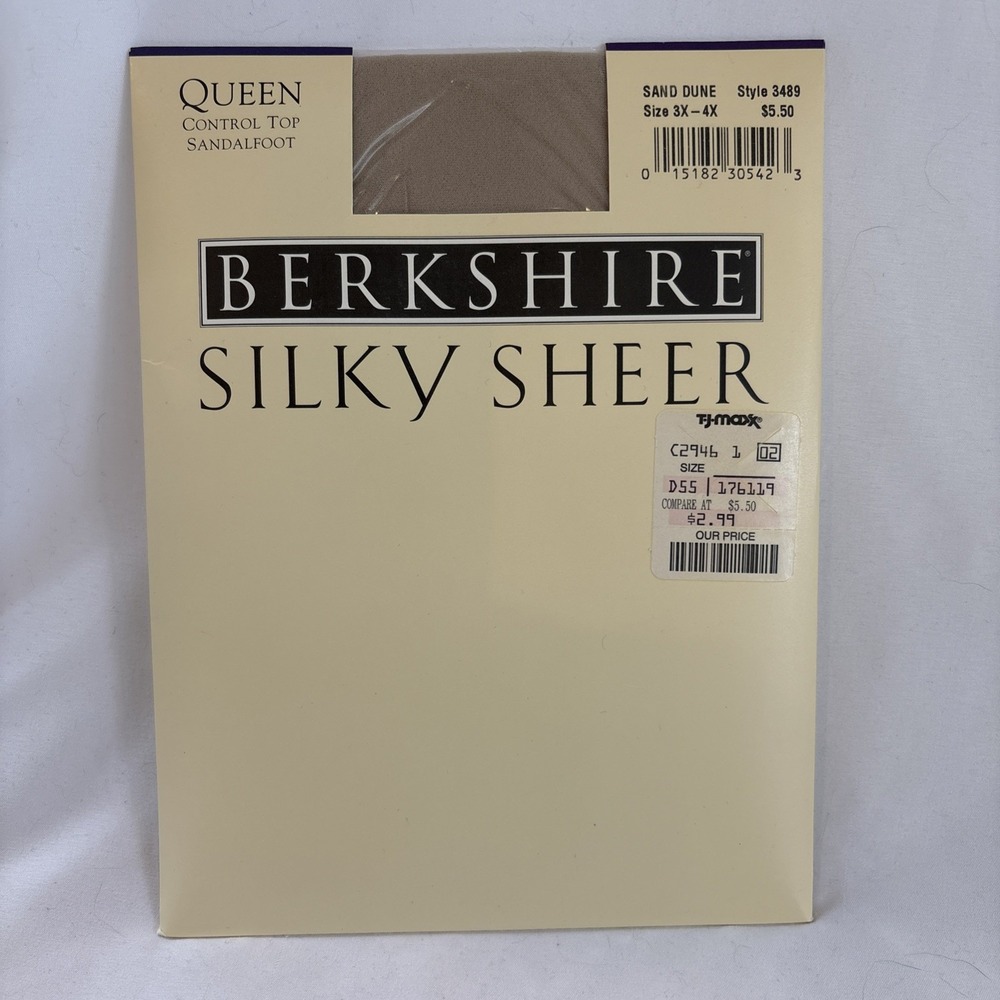 Berkshire Silky Sheer SAND DUNE Queen Control Top Sandalfoot Size 3X-4X 3489 Vtg